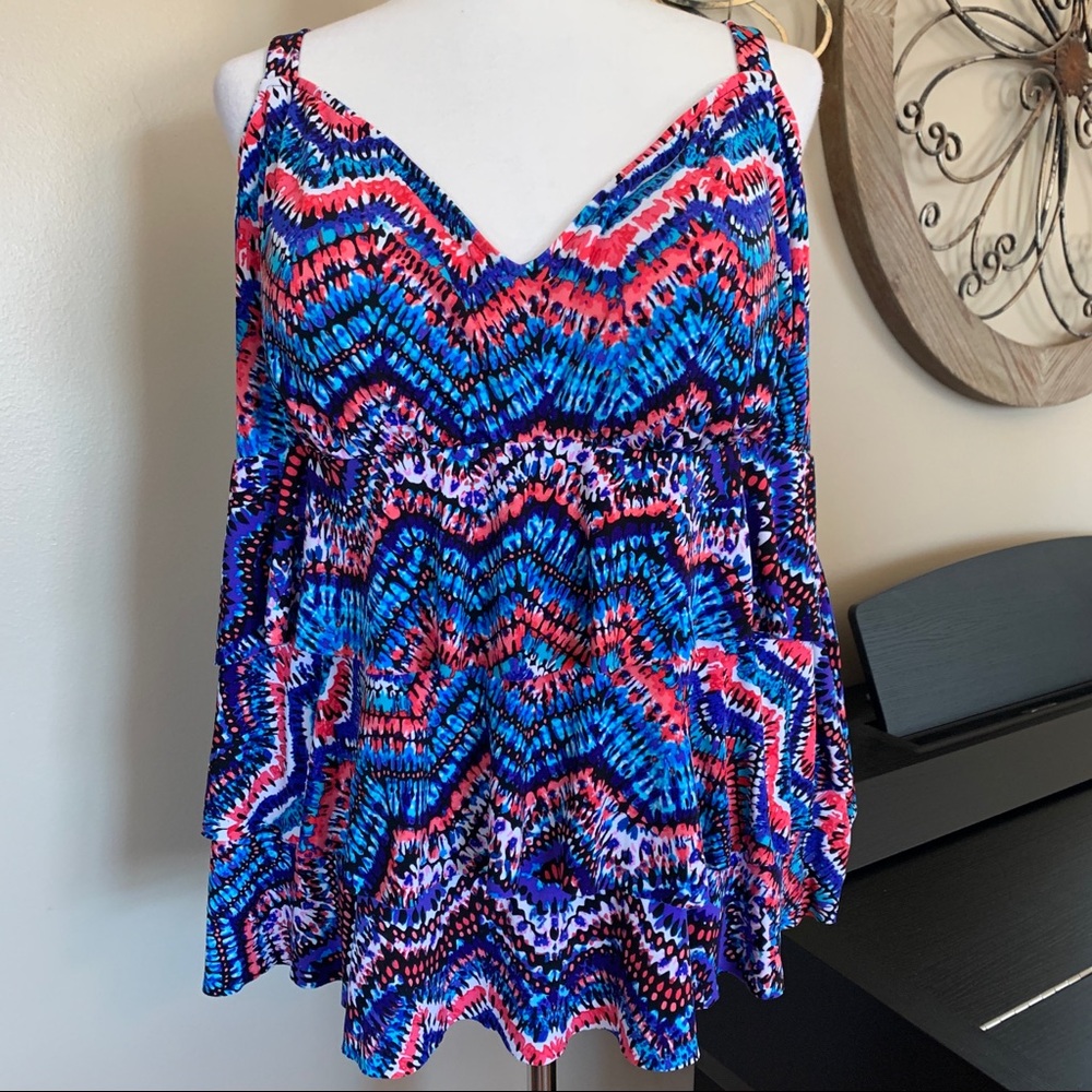 PARADISE BAY Size 20W Gorgeous Tiered Tankini Swimsuit Top w/ Adjustable Straps